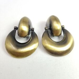 Vintage Bronze Color Door Knocker Clip On Earrings, Retro 80s 90s Style, Estate